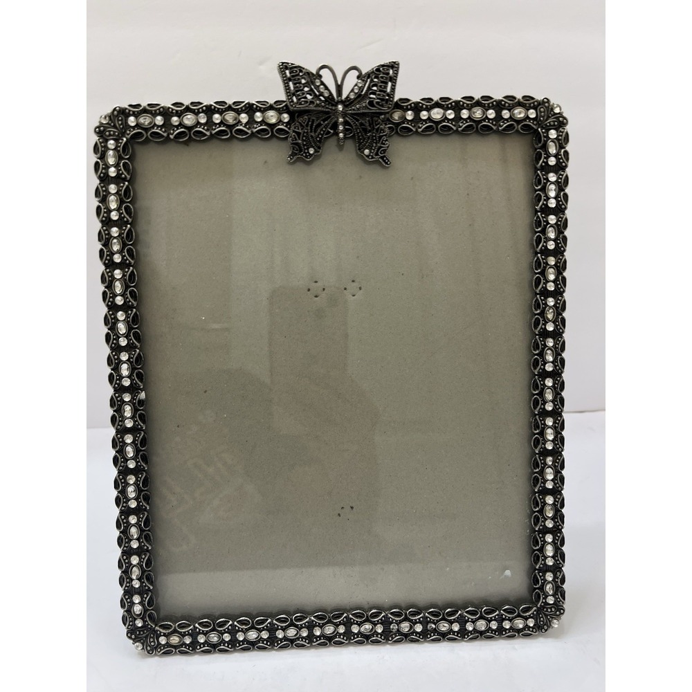 Decorative Photo Frame 10.5x8.5" Metal PewterTone Finish Butterfly Clear Crystal